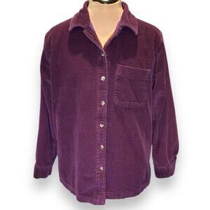 LL Bean Flannel Lined Corduroy Button Down Shirt Size Small Vintage Purple
